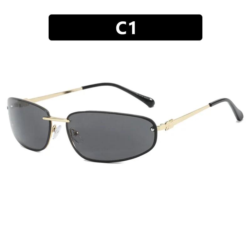 Neutral Fashion Rimless Oval Sunglasses Retro Cat Eye UV400 Sun Glasses for Outdoor Travel Driving Eye Protection