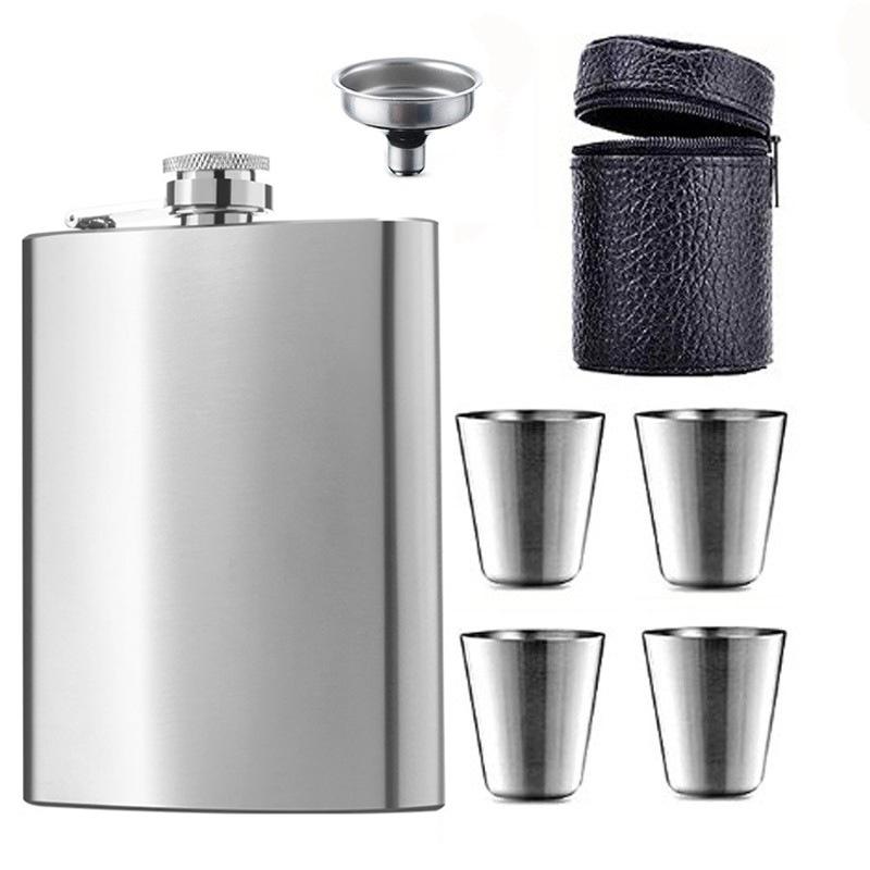 Portable Stainless Steel Leather-Covered Wine Flask for Outdoor Use