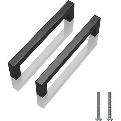 2pcs Matte Black Cabinet Pulls Stainless Steel Kitchen Cabinet Handles - Square Dresser Handles Drawer Pulls