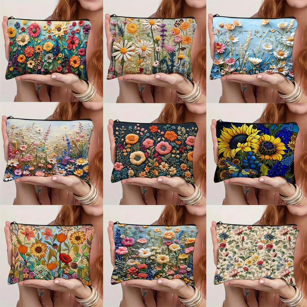 High Quality Portable Women Makeup Pouch Floral Large Capacity Handbag Double-sided Printed Toiletries Bag