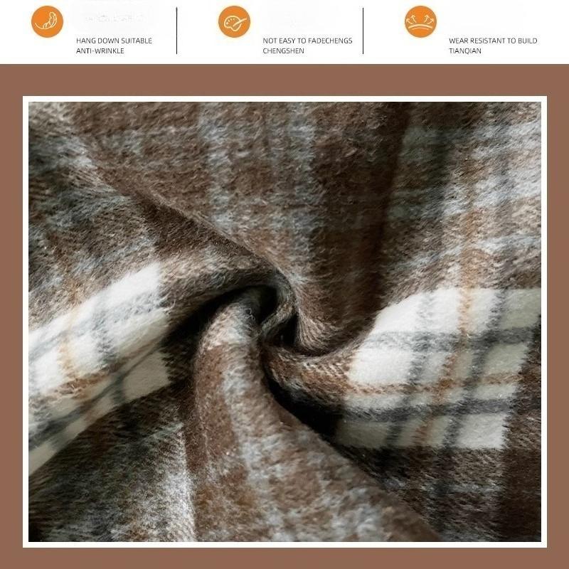 Ladies' Autumn and Winter High Waisted Woolen Plaid Wide Leg Pants, Casual Versatile, Casual with Plush Pants