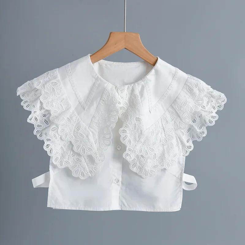 

Винтажные большие лацканы однотонные поддельные воротники-галстуки для женщин цветочные ажурные рубашки съемный воротник-лацкан блузка ложный воротник