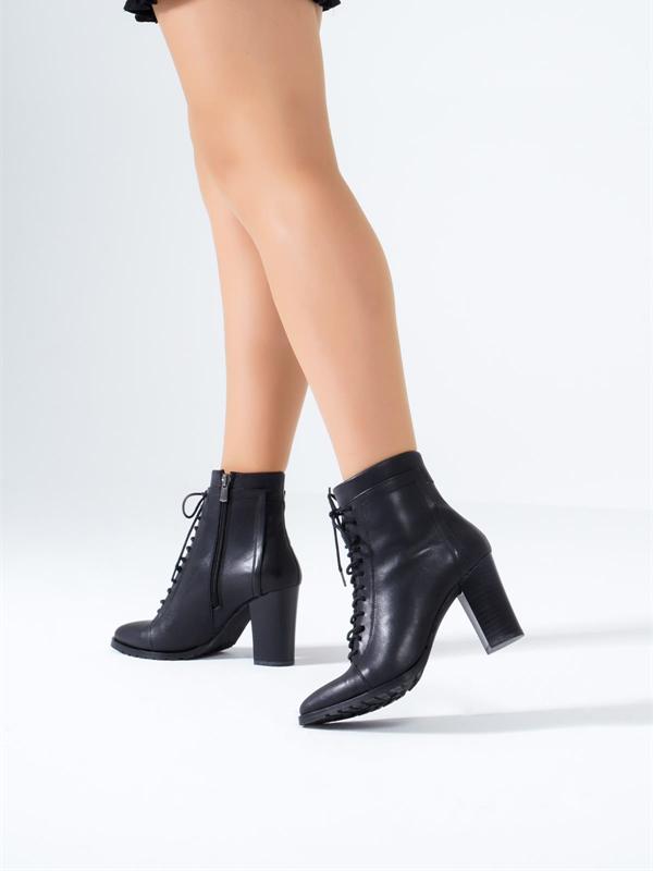 Damien Stiefeletten Leder Mit Blockabsatz - Kurzstiefel Reißverschluss Kawaii Style