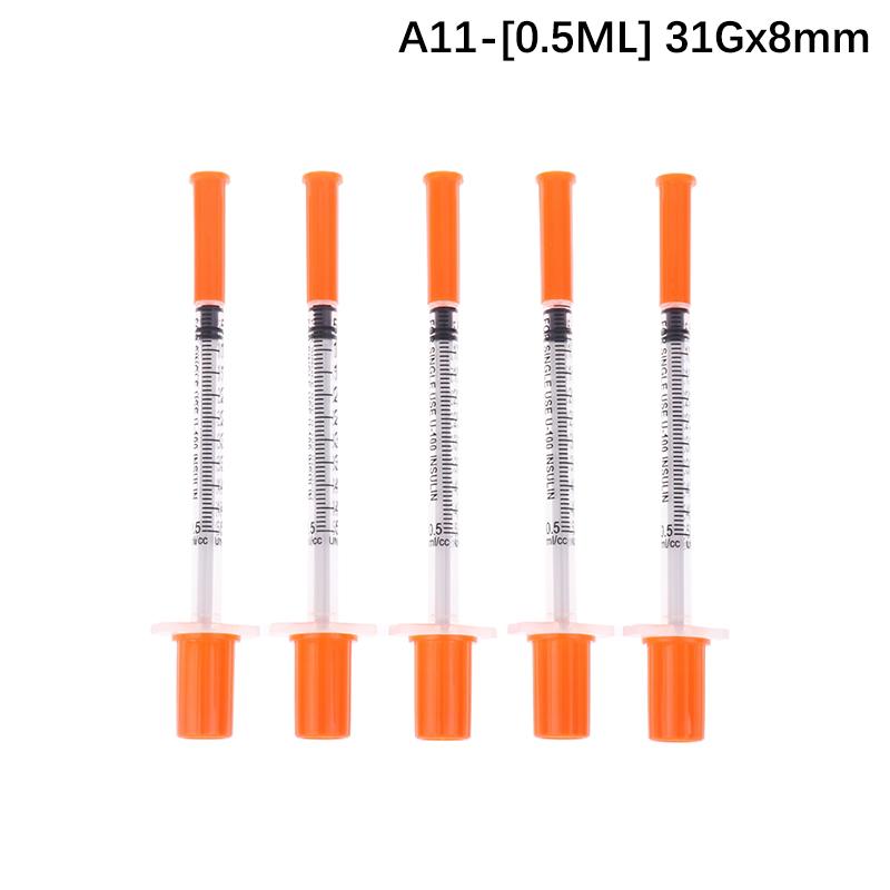 5Pcs 0.3/0.5/1ML Disposable Plastic Veterinary Syringe Orange Cap Sterile Insulin Syringe With Needles For Pet Farm Animal