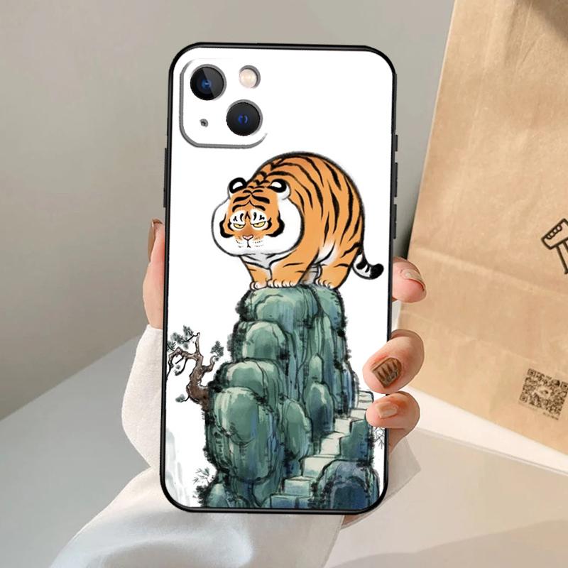 Cartoon Fat Tiger Phone Case For iPhone 17 Air 16 15 14 13 11 12 Pro Max 13 12 Mini 15 16 Plus 16e Cover Coque