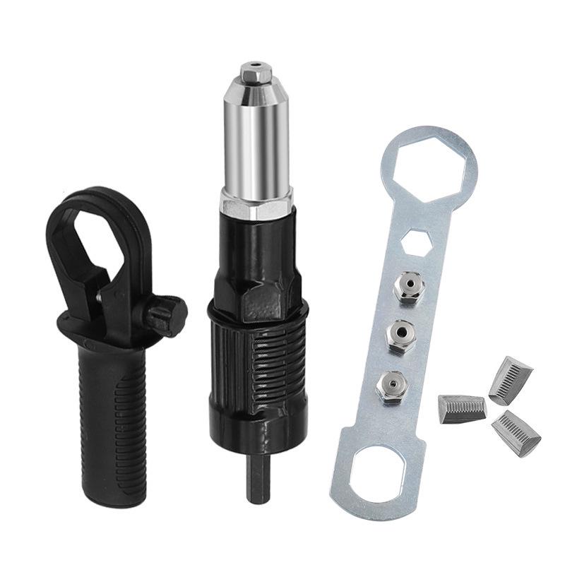 Black Electric Rivet Gun Adapter with Multi-Spec Nozzles