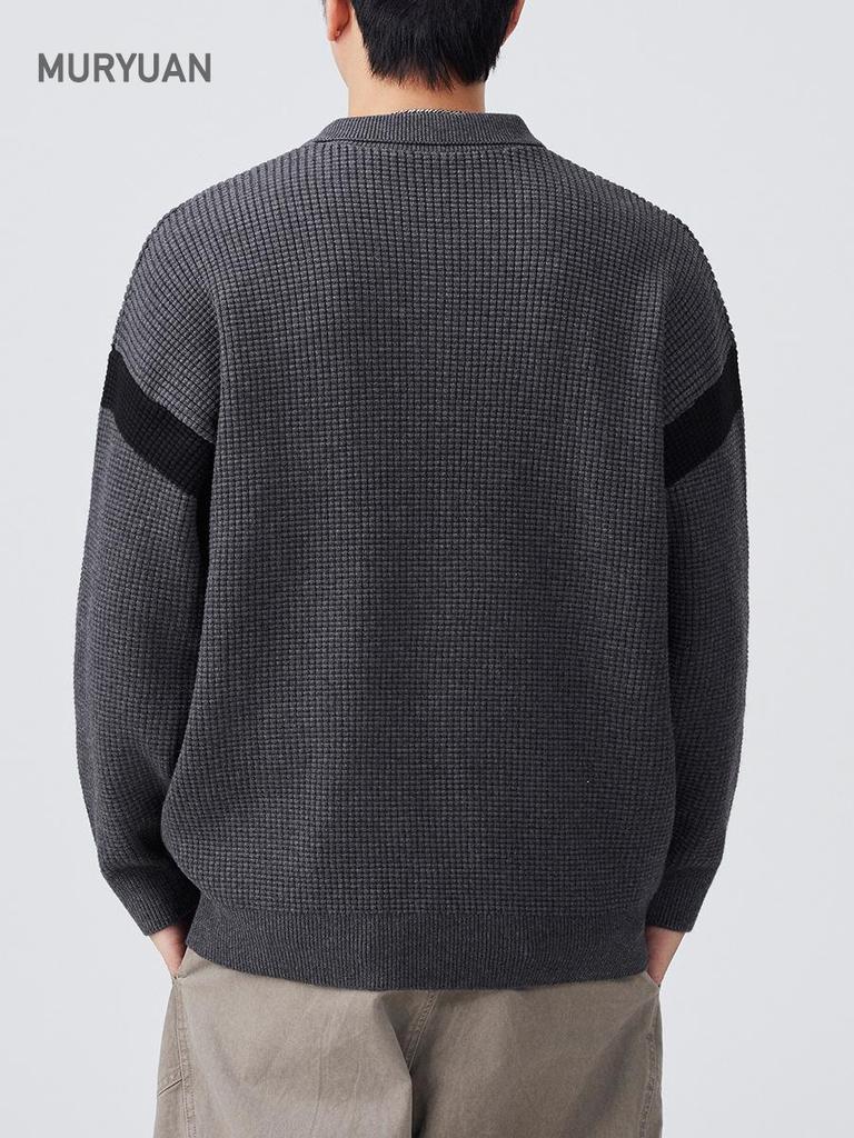 Mu Yuan Men's Retro Autumn/Winter Knit Polo Sweater - American-Style Casual Top