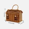 Rattan House Shaped Basket with Lid, Decorative Hand Woven Shelf Organizer with Folding Handle, Harvest Wicker Basket For Picnic
