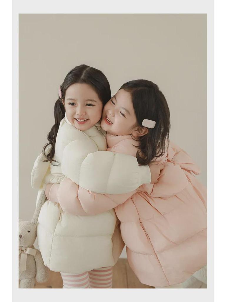 Wulibu Girls' Stylish Mid-Length Down Jacket with Ribbed Cuffs - 2025 Winter Collection