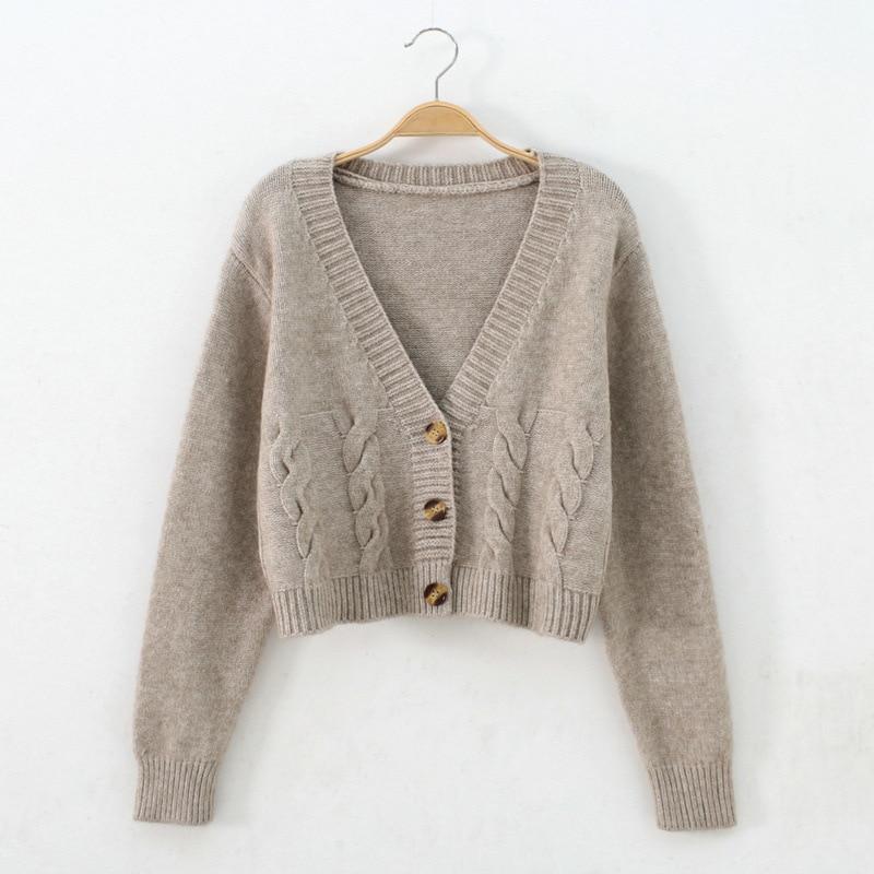 Kurze Stil High-taille Schlank Kunststoff Pullover Frauen 2021 Frühjahr Neue einreiher Strickjacke Twist Kleine Jacke