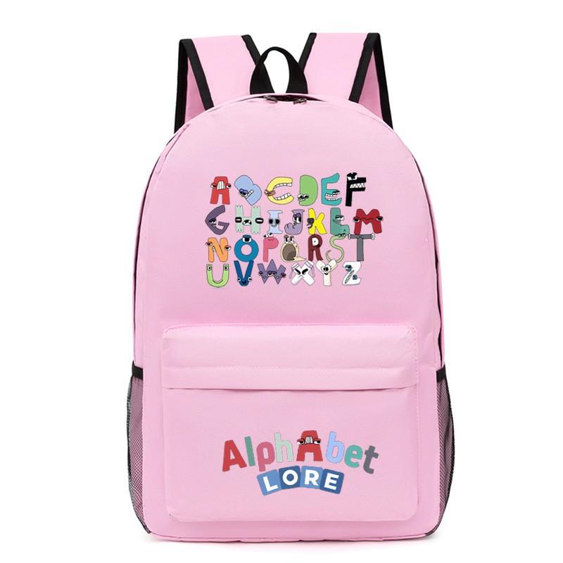 Large Capacity School Backpack Teens With Cartoon Letter Print Lightweight Ergonomic Design Oxford Fabric Adjustable Padded