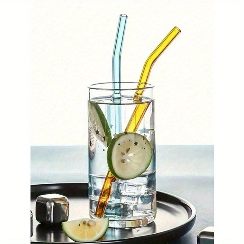 8Pcs Clear Glass Straws With 2 Cleaning Brushes, 8mm Reusable Straws, 4 Straight And 4 Curved Straws, Summer, Summer Sets