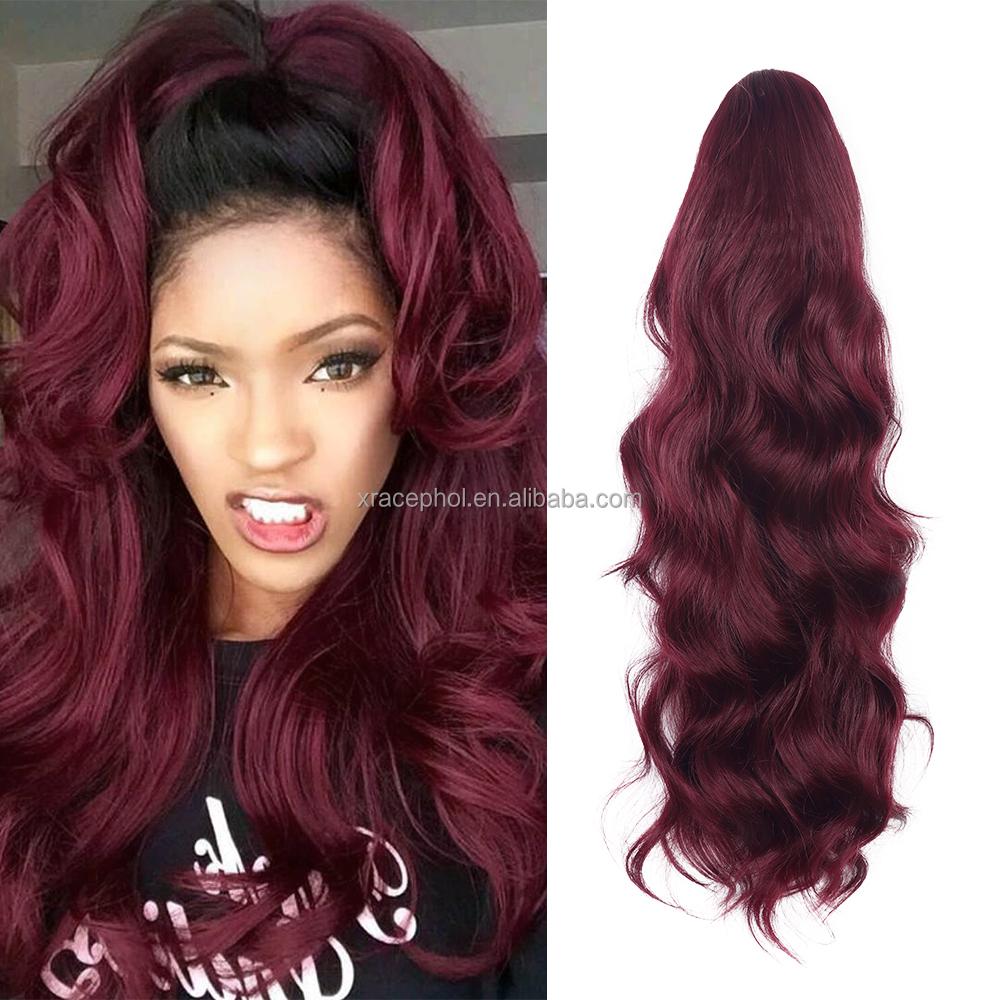 Hochtemperaturfaser Damen Lang Lockig Body Wave Selbstklebend Pferdeschwanz Weich Mehrere Farben Europäisch Amerikanisch Cosplay