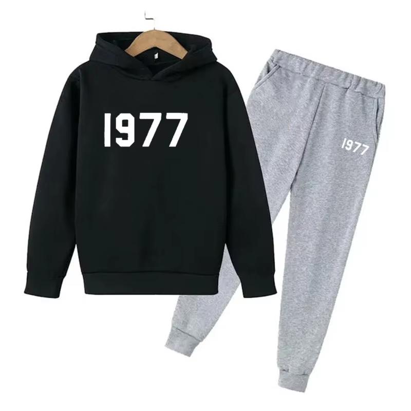 Fashion Casual 1977 Boys Girls 2 Piece Sets Tracksuit Kids Hooded Sports Suit Children Hoodies Sweatshirt Top+Pants Streetwear