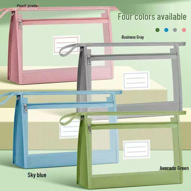 Transparent School Subject Storage Bag - Handheld Zipper File for Textbooks and Homework