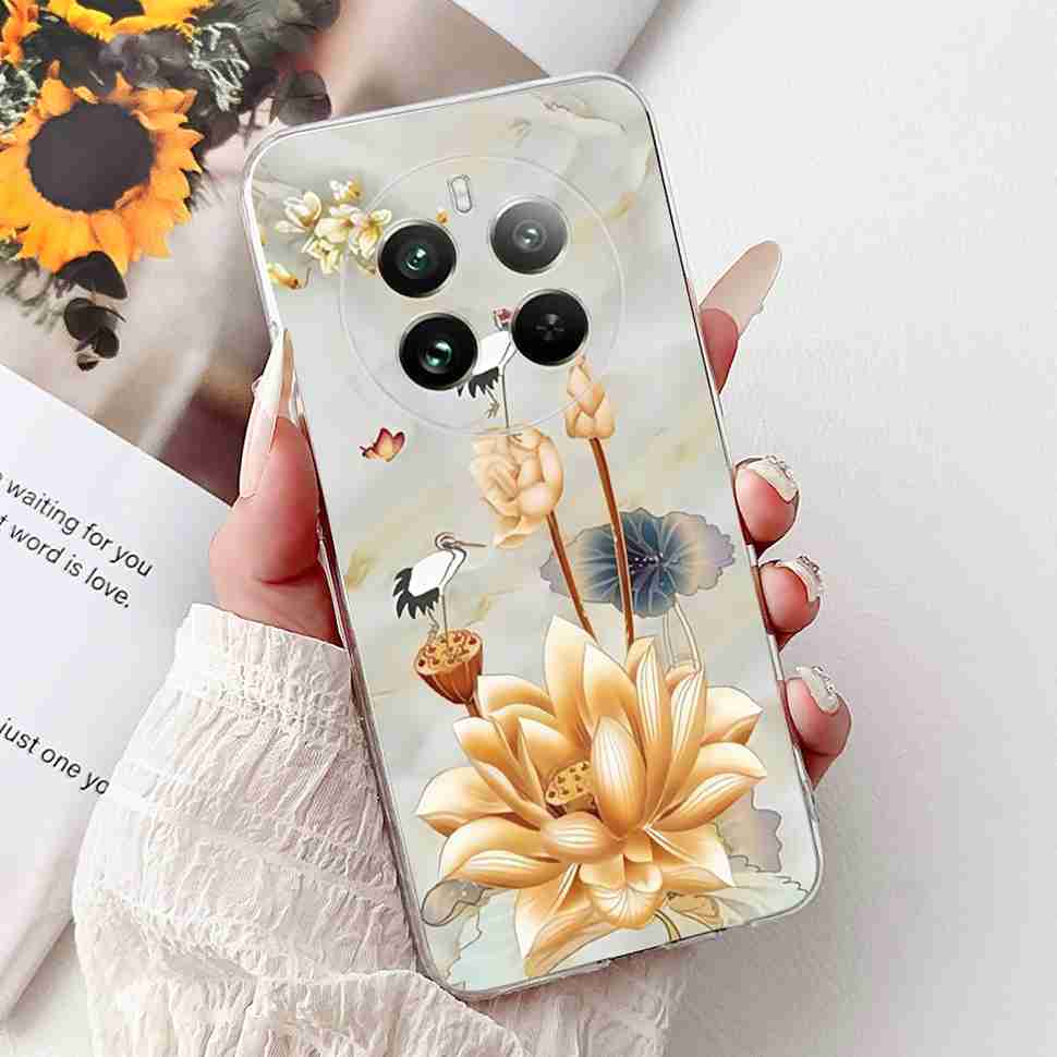 For Realme 12 Pro RMX3842 6.7" Summer Lotus Cute Cat Soft Silicone TPU Cover For Realme 12Pro+ 12Pro Plus RMX3840 Bumper Shell
