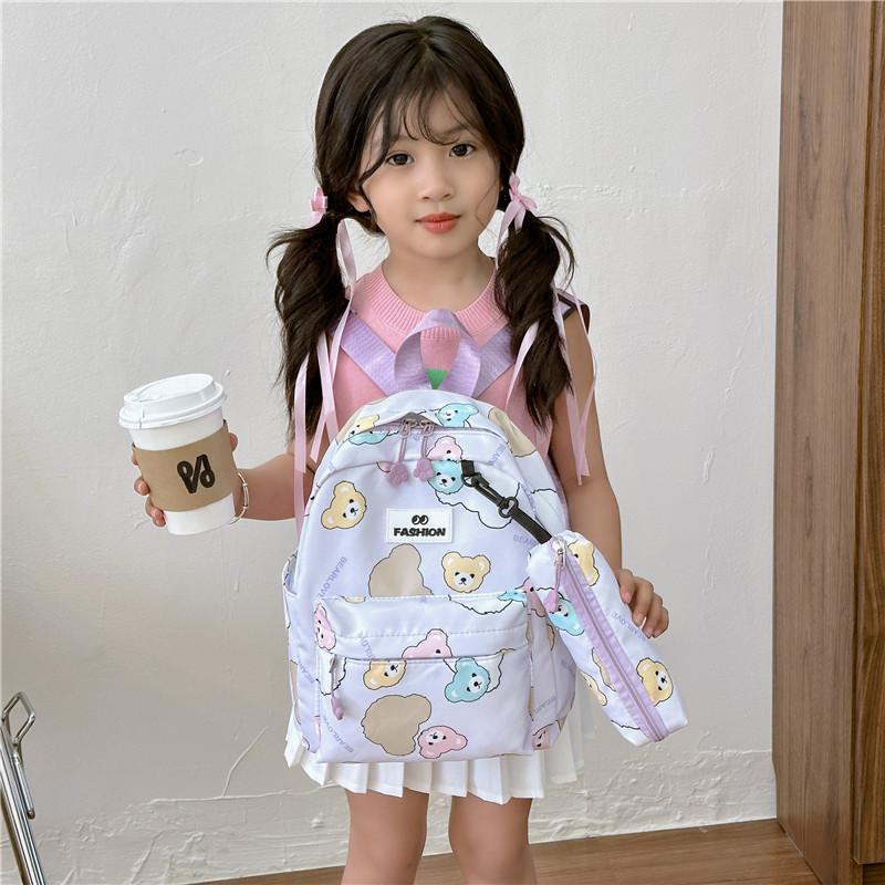 Polyester Cartoon Bear Kids Backpack With Lightweight Design For School