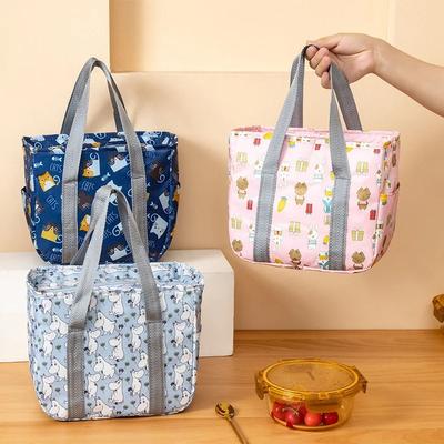 1pcs Cartoon Printed Square Lunch Bag Large Capacity Outdoor Camping Food Bag Daily Commute Lunch Box Tote for Meal Storage