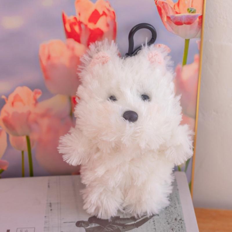 Cute Japanese West Highland Standing Puppy Plush Doll Bag Pendant Toy Keychain Sleeping Doll Doll