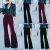 Women High Waist Velvet Spliced Flared Wide Leg Casual Pants