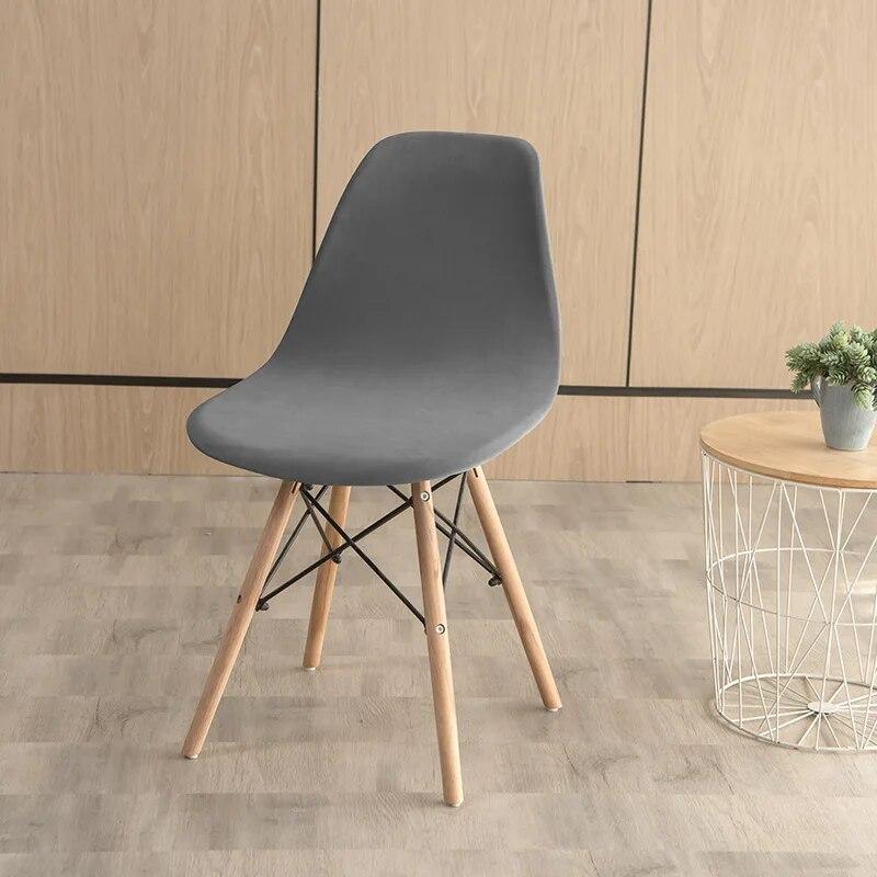 Velvet Fabric Shell Chair Cover Stretch Dining Seat Covers Slipcover Furniture Protector Hotel Home Office Living Room Removable