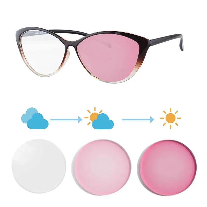 SHINU Cat Eye Frame Women Glasses Photochromic Lenses Myopia Diopter Pink Blue Purple Grey Brown No Astigmatism