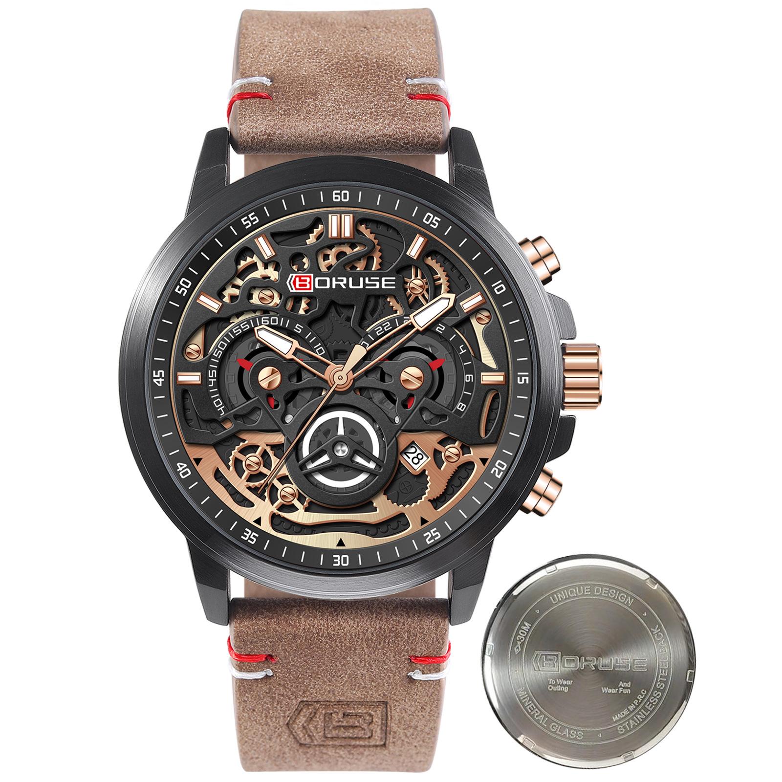 

Boruse Explosive Men S Watch Sports Waterproof Luminous Leather Calendar Multifunctional Quartz Watch