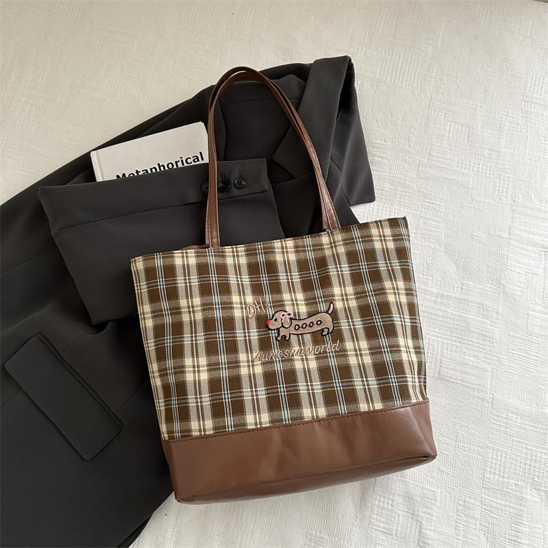 

Modern Brown And Blue Color Block Tote Bag For Women Ideal For Daily Use Pink Bow