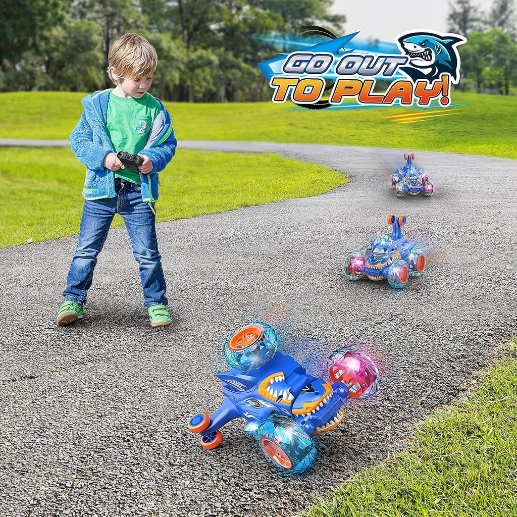 Cool Shark RC Car Toys for Boys 3+:Remote Control Cars -360°Rolling Twister with Lights Outdoor Birthday Gift for KidsToddler