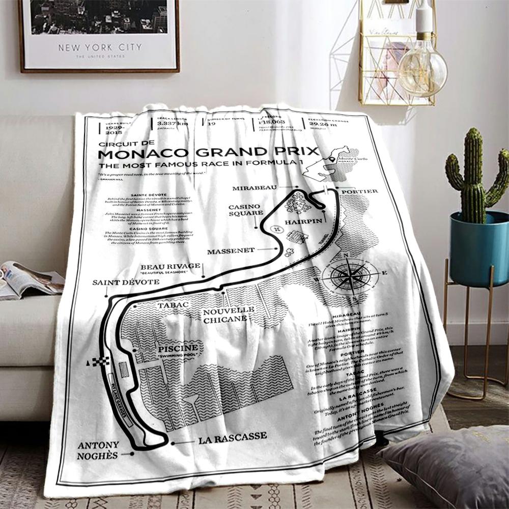 Monaco Grand Prix Circuit Map Flannel blanket for bedroom, living room, sofa, and nap