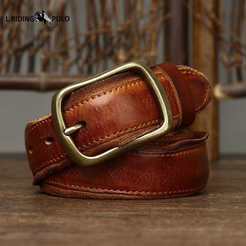 Pasek męski retro modny unikalny wzór węża z piórkową krawędzią ze skóry ze sprzączką z pierwszej warstwy skóry bydlęcej do jeansów