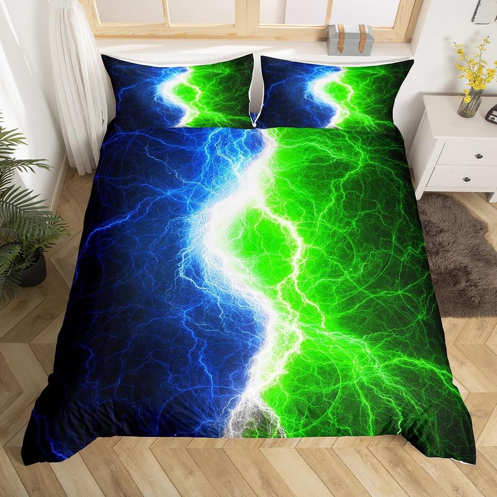 Lightning Duvet Covers for Kids Teens Queen Lightweight Down Quilt Covers Bedroom Decor 2 Pillowcases 1 Duvet Cover No Comforter