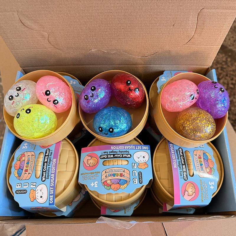 New Blind Box Realistic Giant Dumpling Squeeze Toy With Steamer Soft Tpr Dough Ball Decompression Fidget Toy Creative Funny Gift