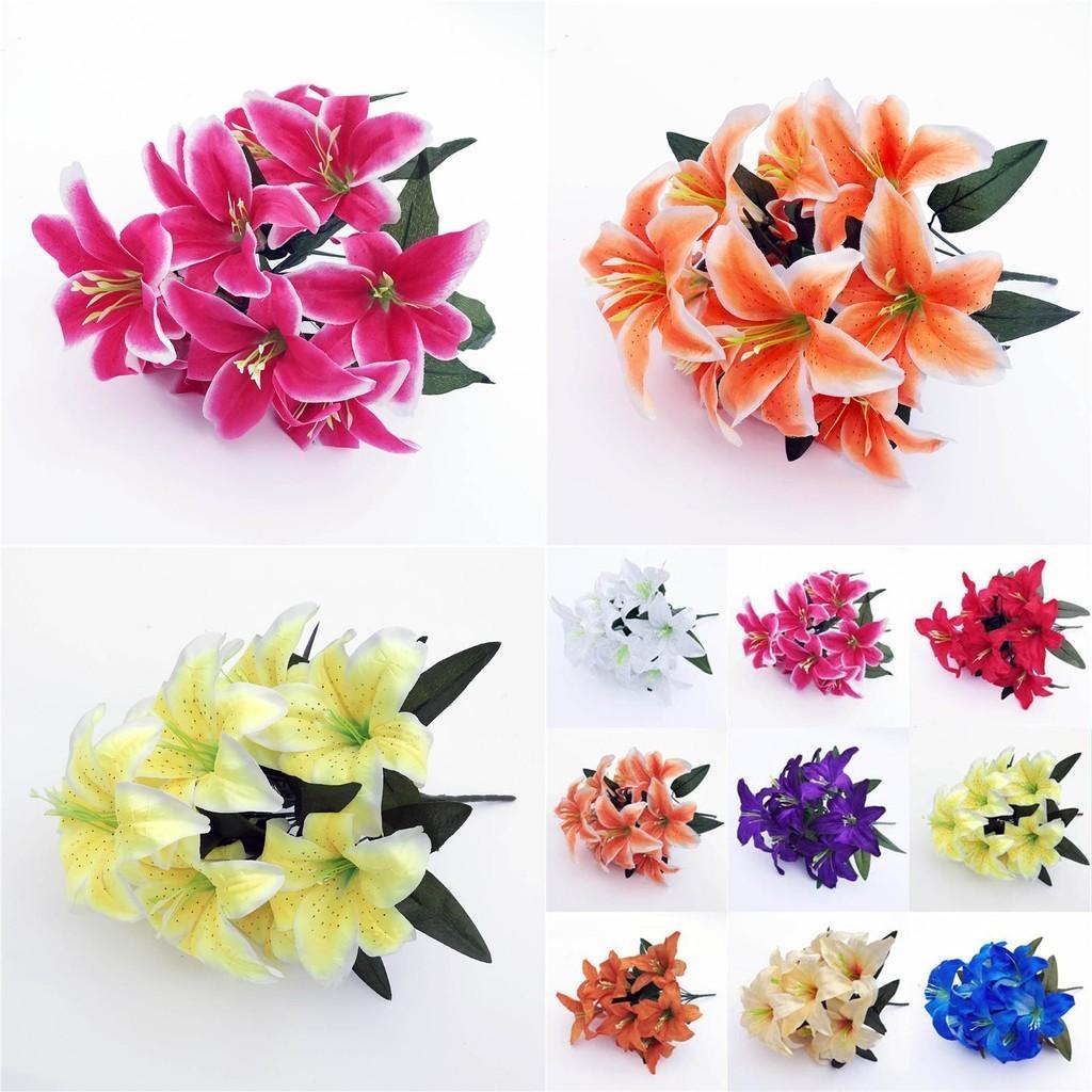 Premium 45cm 10 Heads Artificial Stargazer Lilies Realistic Silk Flower Bouquet For Home Decor