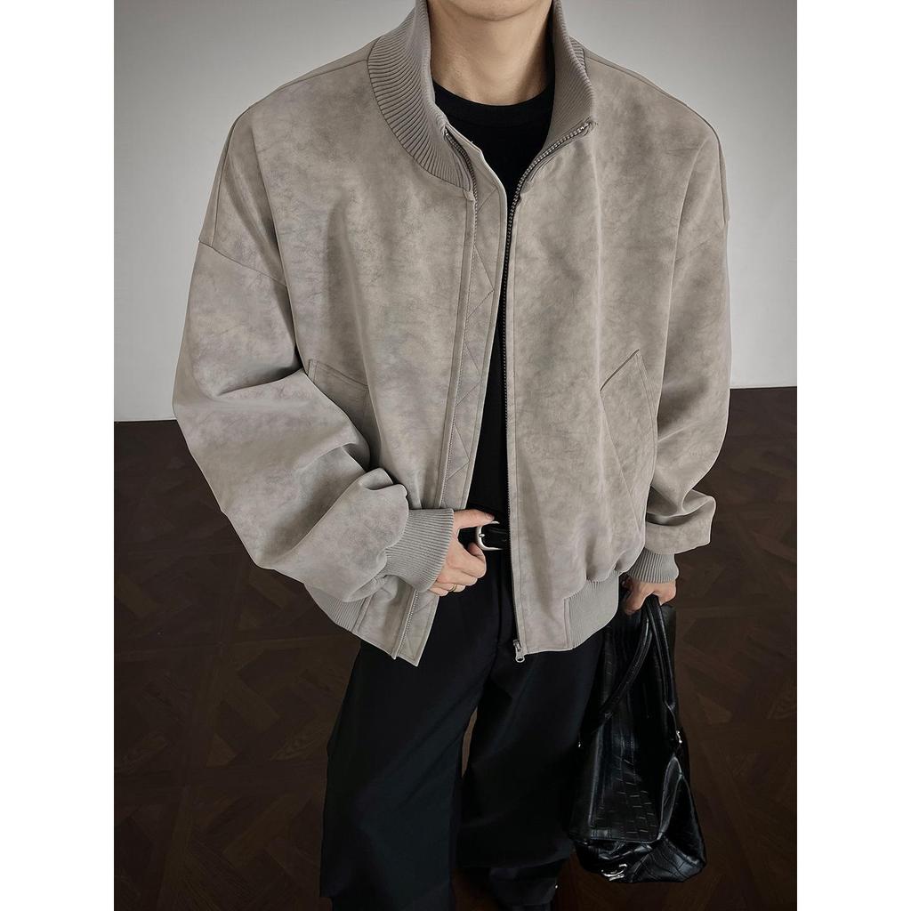 Men's Retro Autumn Leather Bomber Jacket, Stand Collar, Cool Bad Boy Style, Plus Size, High-End, 2026 Trend