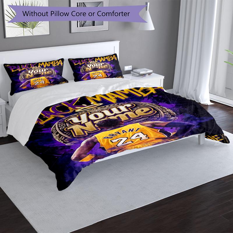 3pcs Custom Name Black Mamba Tribute Printed Bedding Set Duvet Cover Closure Includes 1 Duvet Cover & 2 Pillowcases, Soft and Comfortable for All Seas