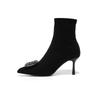 Pointed short boots women's elastic high heel temperament light luxury thin boots season thin heel black