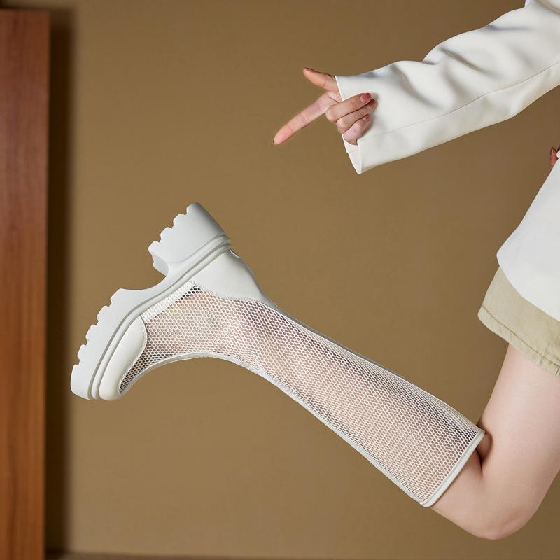 Hollow Boots, Boots, White Mesh, Breathable Thin Thick Bottom, Small Man Increases Height