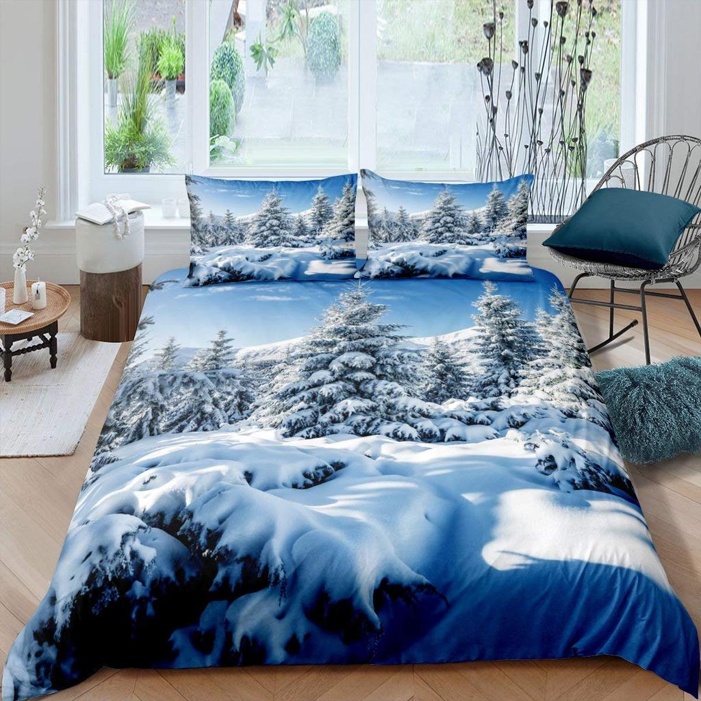 Trees In The Snow Duvet Cover Sets For Kids Teens Queen Lightweight Quilt Covers Winter Themed Bedding Set Room Decor No Quilt