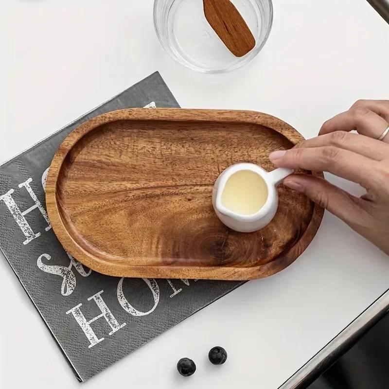 Ins Style Dessert Plate Wooden Tableware Solid Wood Round Dessert Plate Japanese-style Wooden Tray Snack Plate Dried Fruit Plate