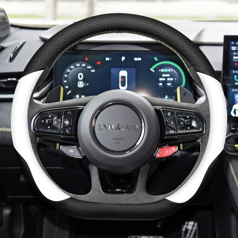 

Car Steering Wheel Cover Wrap for LYNK&CO 01 02 03 Hatchback 05 EMP 06 09 PHEV D Type Steering-Wheel черный белый