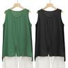 Women Tops Sleeveless Round Neck Front Slit Design T-Shirt Pure Color Loose Fit Summer Casual Camisole Vacation Office Date Wear