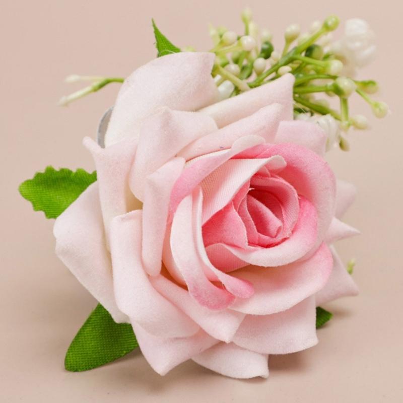 Artificial Silk Flower Groom Boutonniere Wedding Wrist Corsage Silk Flower for Special Event Business Meeting Photo Wear