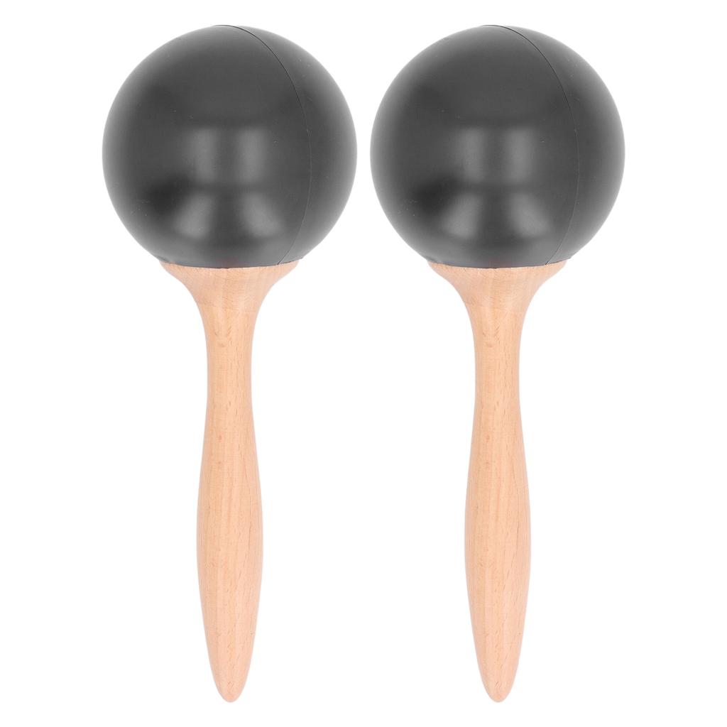2PCS Sand Hammer Adult Maracas Shaker Wooden Handle Hand Percussion Instrument Toy for Party Concert Black Wood Color