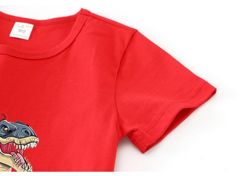 Boys' Red Short-Sleeve Christmas T-shirt with Customizable Pure Cotton Design
