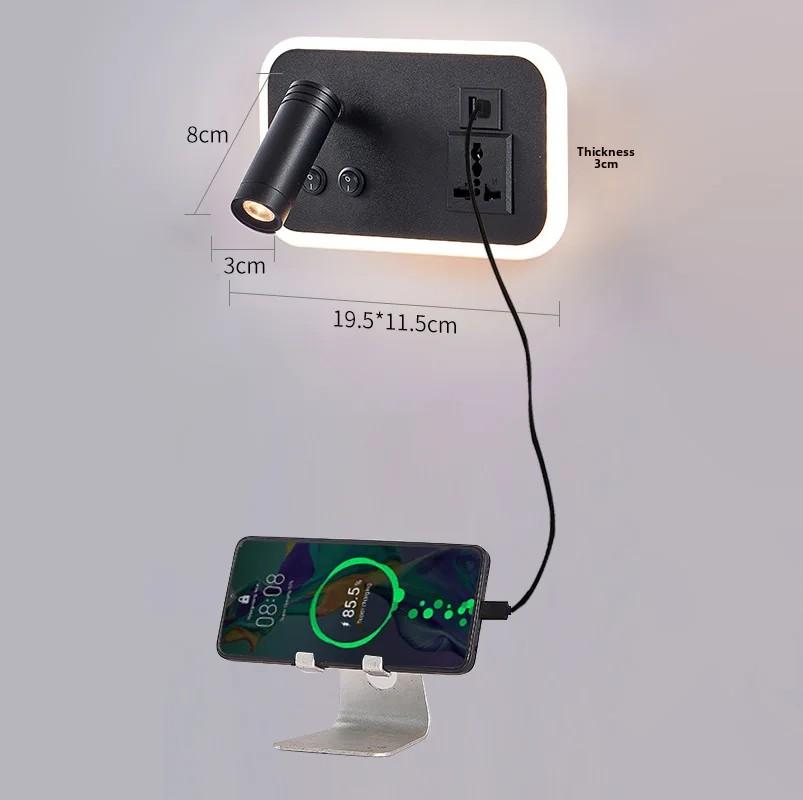 Creative LED Rotating Switch Wall Light USB Charging Port Living Room Corridor Decorative Wall Light Bedroom Study Reading Light