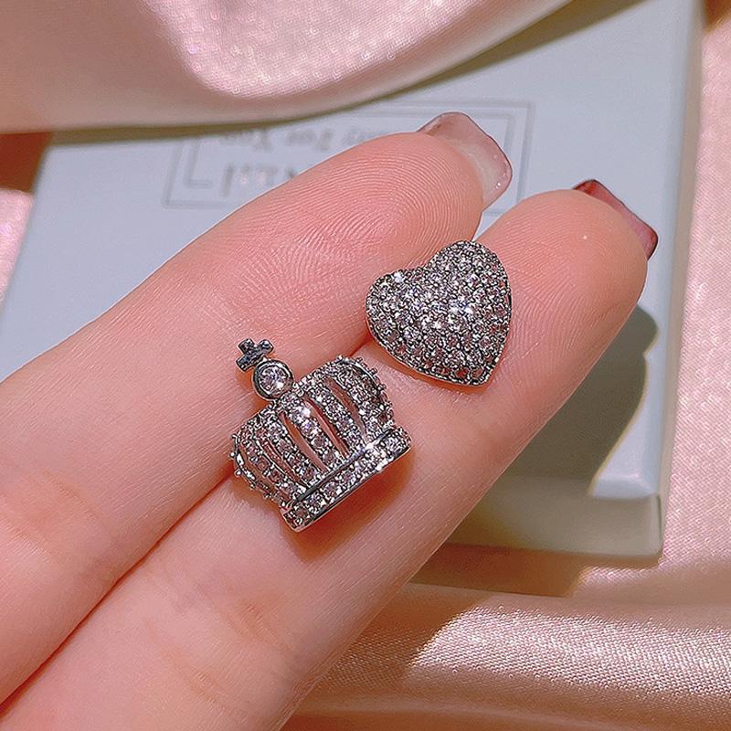New Luxury Exquisite Crown Love Stud Earring For Women Anniversary Gift Solid  Silver needle  Full Zircon Earring