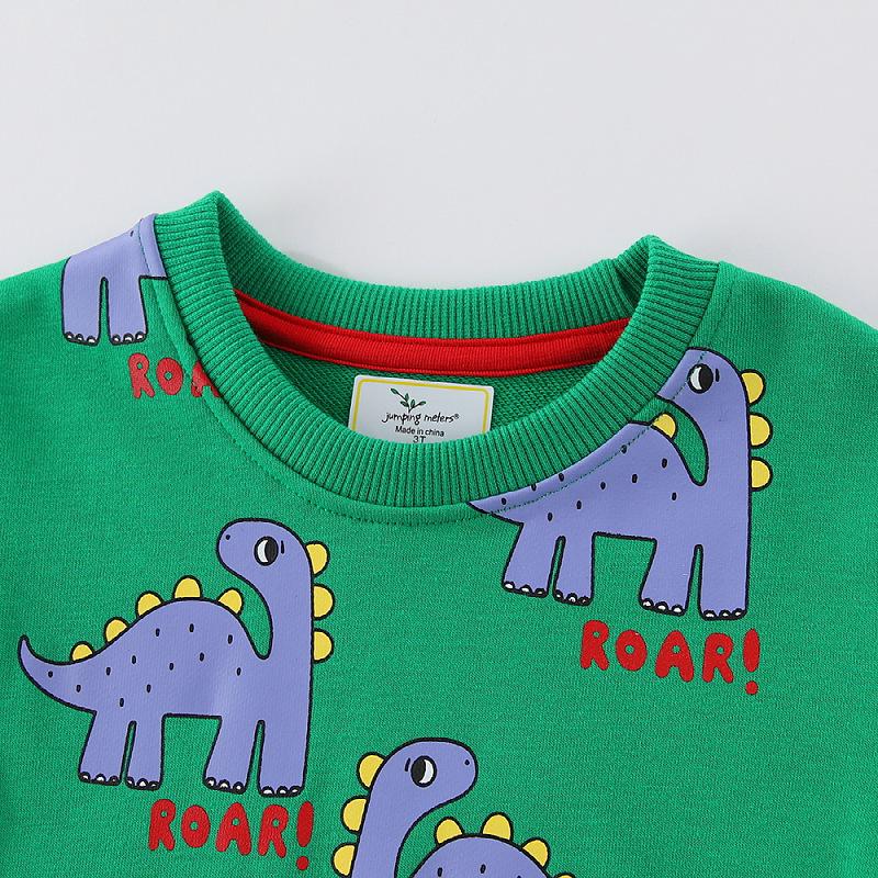 Autumn Boys' Dinosaur Hoodie - European & American Style, Round Neck Pullover, Long Sleeve Top for Small & Medium Children