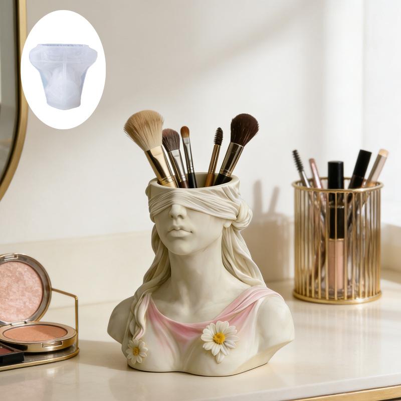 Mystery Goddess Blindfold Mold for DIY Plaster Cement Cup - Silicone Mold for Resin Flower Pot Vase Pencil Holder Jewelry Tray