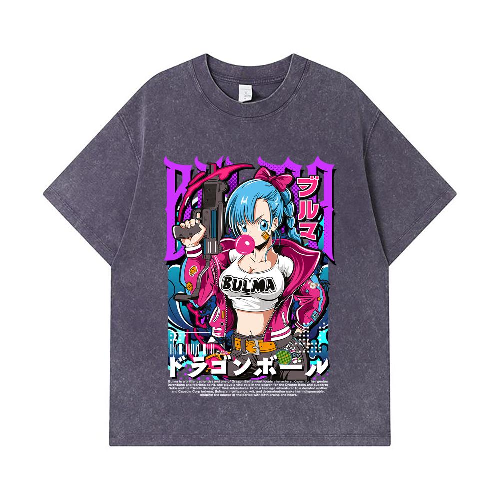 275 GSM Washed T-shirts 100% Cotton Dragon Ball V66 Bulma Print Unisex Heavy Cotton T Shirt